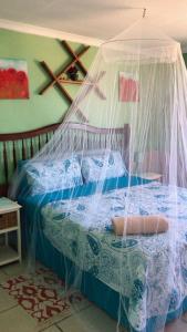 1 dormitorio con 1 cama con mosquitera en Zufike Pondoland Wild Coast- Port Grosvenor, en Lusikisiki