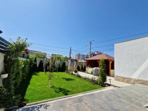 a backyard with a lawn with trees in it at Villa Niko in Mamaia Nord