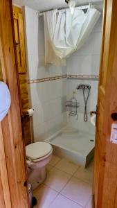 a bathroom with a toilet and a bath tub at Una Kamp in Bosanska Krupa