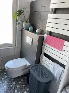 a bathroom with a toilet and a trash can at City room in Alkmaar