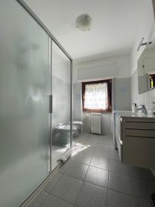 een badkamer met een douche en een wastafel bij Appartamento Zenzero in Bellagio