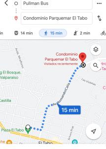 una captura de pantalla de un mapa de Google con un marcador en Departamento en El Tabo, en El Tabo