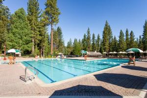 una gran piscina en un complejo con árboles en Alpine Retreat, en Truckee