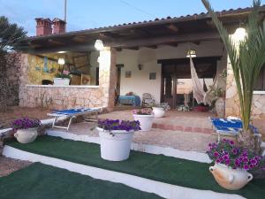 un patio con varias macetas y una mesa en Villa Dalila, en Lampedusa