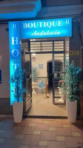 a store entrance with two potted plants in front of it at Hotel Boutique Andalucia in Fuengirola