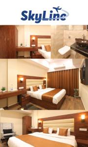 duas fotografias de um quarto de hotel com duas camas em Hotel BlueArk em Lucknow