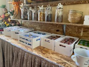 a counter with boxes on it with vases at Hotel Capri in Diano Marina