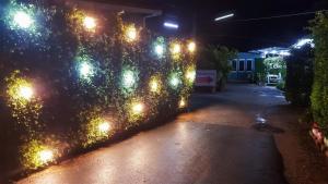 a garden lit up at night with lights on a hedge at In Love Resort in Chai Nat