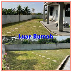 two pictures of a yard next to a house at D' Corner Islam Homestay in Kuala Kangsar