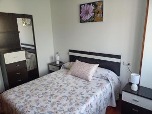 een slaapkamer met een bed en een spiegel bij Sandino 10 in Santiago de Compostela