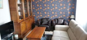 sala de estar con sofá y 2 sillas en Logement hyper centre Champagnole (jura) en Champagnole