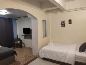 a bedroom with a bed and a tv in it at Hooman Hostel in Chiang Mai