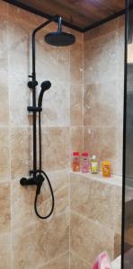 a shower with a shower head in a bathroom at La CAZ A NOU in Saint-Pierre