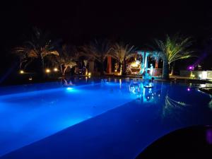 a swimming pool at night with blue lights at Domaine Alma Marrakech in Marrakesh