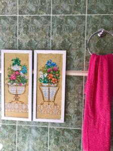 zwei gerahmte Bilder von Blumen an der Wand in der Unterkunft Casa Lucilita in Valles de Ortega