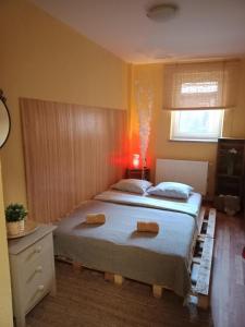 sypialnia z 2 łóżkami i oknem w obiekcie Hostel Sielanka w Gdańsku