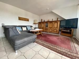 Una sala de estar con un sofá y un televisor de pantalla plana. en Apartment Anita, en Bottrop