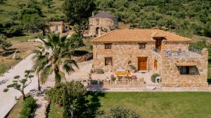 an aerial view of a stone house with a palm tree at Gerakomylos Stone House in Vasilikos