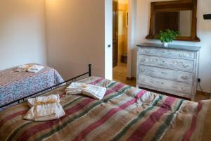 a bedroom with two beds and a dresser with a mirror at Agriturismo De Santis in Castiglioncello