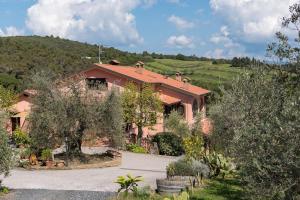a house with a red roof on a hill at Agriturismo De Santis in Castiglioncello