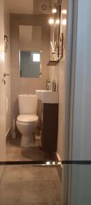 a small bathroom with a toilet and a sink at Amazing Garden House in Athens +49 photos