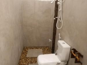 a small bathroom with a toilet and a shower at Ridge Boundary View in Dambulla