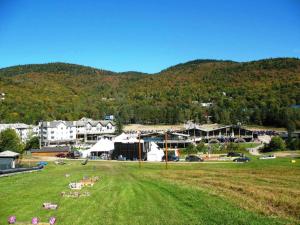 a large grass field with a town in the background at Hotel Stoneham in Stoneham