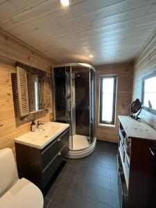 ห้องน้ำของ Cabin in beautiful surroundings at Harpefossen