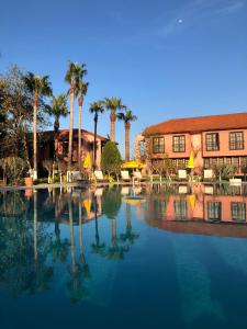 una gran piscina de agua con palmeras y un edificio en Hotel Palme Dalyan, en Dalyan