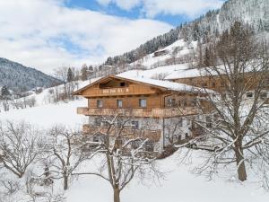 une cabane en rondins dans la neige sur une montagne dans l'établissement Anderla 1, à Wildschönau