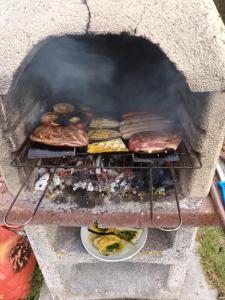 ein Grill mit vielen verschiedenen Arten von Speisen darauf in der Unterkunft Chalet 1 au coeur des volcans in Bromont-Lamothe
