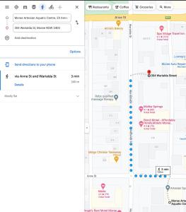 a screenshot of a google maps page with shortcuts at Spa Village Travel Inn in Moree