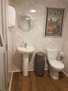 a bathroom with a toilet and a sink at Two Jays Farm in Norwich