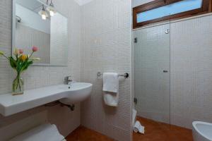 La salle de bains est pourvue d'un lavabo et d'une douche en verre. dans l'établissement Case vacanza Al Paradise, à San Vito Lo Capo