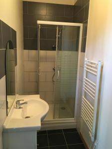 een badkamer met een wastafel en een douche bij Studio à 20m de la mer in Mers-les-Bains