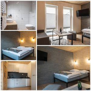 un collage de cuatro fotos de una habitación en Apartamenty na Jurze, en Siamoszyce