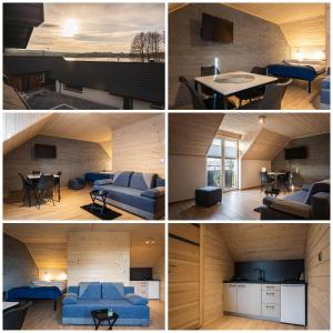 four different views of a living room and a house at Apartamenty na Jurze in Siamoszyce