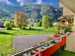 een balkon van een huis met uitzicht op een berg bij Gîte 3*** Le Chardon Bleu in Saint-Lary-Soulan