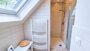 ein Badezimmer mit Dusche und Toilette in der Unterkunft Luxuriöses Apartment mit Parkplatz - Klimaanlage - nahe Klinikum in Coburg + 16 Fotos