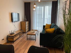 Televízia a/alebo spoločenská miestnosť v ubytovaní NEWPORT Industrial Apartment