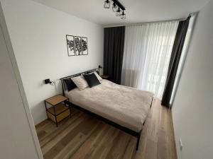 Posteľ alebo postele v izbe v ubytovaní NEWPORT Industrial Apartment