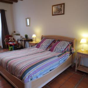 a bedroom with a bed with two tables and two lamps at La fosse sèche in Dolus-le-Sec