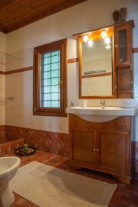 a bathroom with a sink and a mirror at Notas Pelion Seaview Villa in Zagora +17 photos