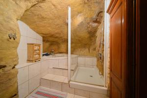 a bathroom with a shower and a bath tub at Luberon maison de village entière 2 à 6 personnes in Cabrières-dʼAigues