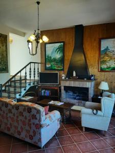 ein Wohnzimmer mit einem Sofa und einem Kamin in der Unterkunft FINCA EL PEDREGAL in Valsequillo de Gran Canaria