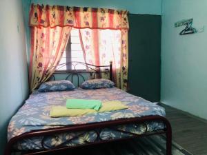 a bed with two pillows and a window at Greenleaf Guesthouse in Jerantut