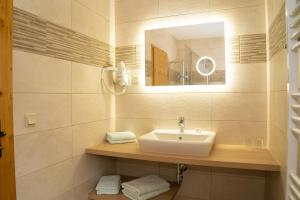 ein Bad mit einem Waschbecken und einem Spiegel in der Unterkunft Hotel und Berggasthof Zum Sonnenhof in Sorge