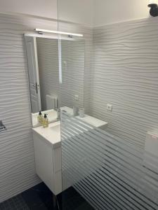 un bagno con lavandino e specchio di bel appartement 2 chambres au coeur du village a Eyragues Altre 12 foto