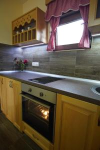 a kitchen with a stove and an oven in it at Tara Apartmani Malešević - 2 in Bajina Bašta