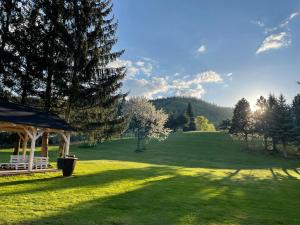 a park with a gazebo and a green field at Gold Hill Karpacz -Miłków in Miłków